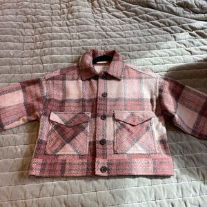 Roxy women’s Plaid Blazer in Pink and Cream